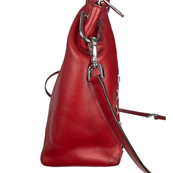 Michael Kors Sadie Large Cherry Red Leather Satchel Bag Silver Chain Hardware - Picture 8 of 16